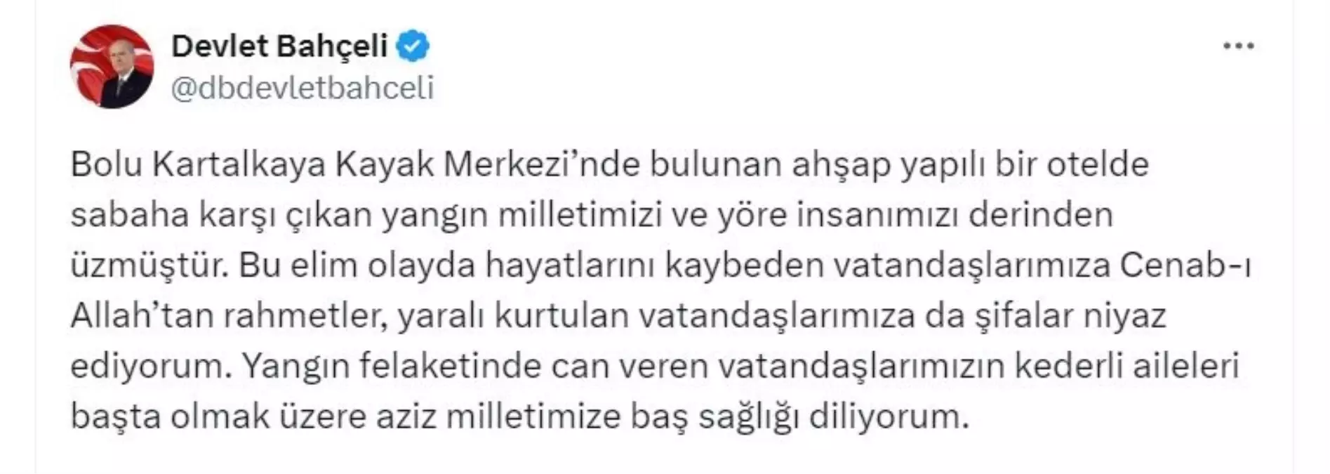 Devlet Bahçeli’den Bolu Yangını için Taziye Mesajı